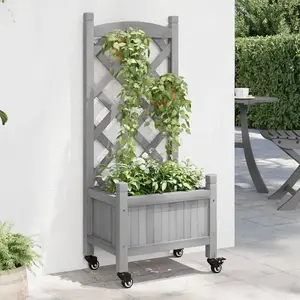 Comparateur de prix : vidaXL Jardinière avec treillis et roues gris bois massif de sapin
