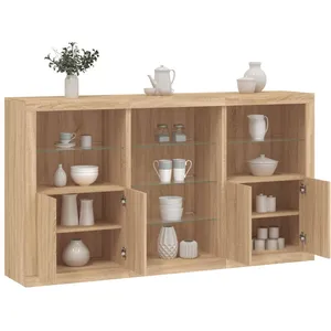 vidaXL Buffet avec lumières LED chêne sonoma 181,5x37x100 cm pas cher