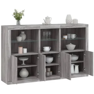 vidaXL Buffet avec lumières LED sonoma gris 162x37x100 cm pas cher