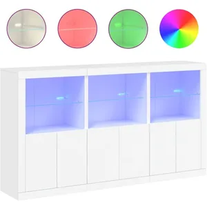vidaXL Buffet avec lumières LED blanc 181,5x37x100 cm pas cher