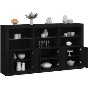 vidaXL Buffet avec lumières LED noir 181,5x37x100 cm pas cher