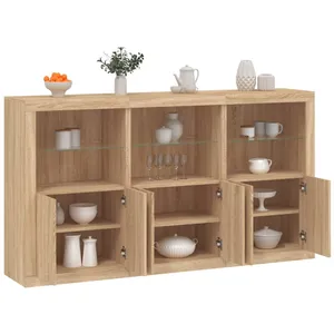 vidaXL Buffet avec lumières LED chêne sonoma 181,5x37x100 cm pas cher