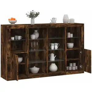 Non communiqué vidaXL Buffets avec lumières LED 3 pcs chêne fumé bois d'ingénierie pas cher