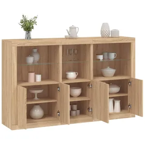 vidaXL Buffet avec lumières LED chêne sonoma 162x37x100 cm pas cher