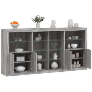 vidaXL Buffet avec lumières LED sonoma gris 202x37x100 cm pas cher