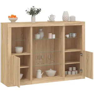 vidaXL Buffets avec lumières LED 3 pcs chêne sonoma bois d'ingénierie