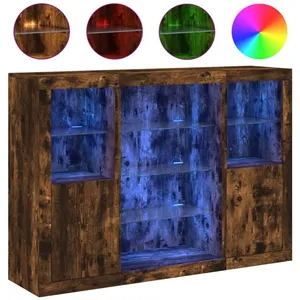vidaXL Buffets avec lumières LED 3 pcs chêne fumé bois d'ingénierie pas cher