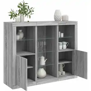 vidaXL Buffets avec lumières LED 3 pcs sonoma gris bois d'ingénierie pas cher