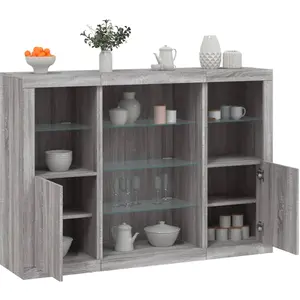vidaXL Buffets avec lumières LED 3 pcs sonoma gris bois d'ingénierie pas cher