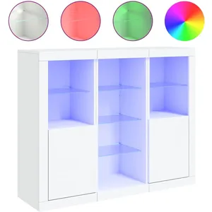vidaXL Buffets avec lumières LED 3 pcs blanc bois d'ingénierie