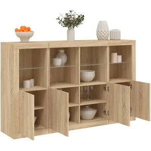 vidaXL Buffets avec lumières LED 3 pcs chêne sonoma bois d'ingénierie pas cher