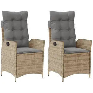 vidaXL Chaises inclinables jardin lot de 2 et coussins résine tressée pas cher