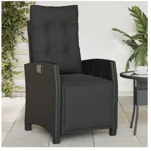 vidaXL Chaise inclinable de jardin et repose-pied noir résine tressée pas cher