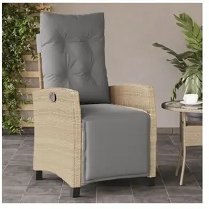 vidaXL Chaise inclinable de jardin et repose-pied mélange beige rotin pas cher