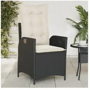 vidaXL Chaise inclinable de jardin avec coussins noir résine tressée pas cher