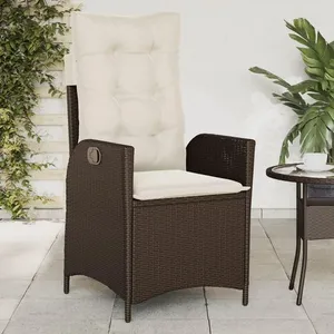 vidaXL Chaise inclinable de jardin avec coussins marron résine tressée pas cher