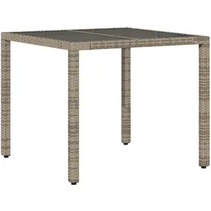 Comparateur de prix : vidaXL Table de jardin dessus en verre Gris 90x90x75 cm Résine tressée