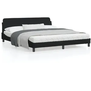 vidaXL Cadre de lit avec tête de lit Noir 180 x 200 cm Tissu pas cher
