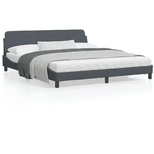 vidaXL Cadre de lit avec tête de lit Gris foncé 180x200 cm Velours pas cher