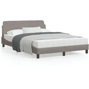 vidaXL Cadre de lit avec tête de lit Taupe 140x190 cm Tissu pas cher