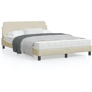 vidaXL Cadre de lit avec tête de lit Crème 140x190 cm Tissu pas cher