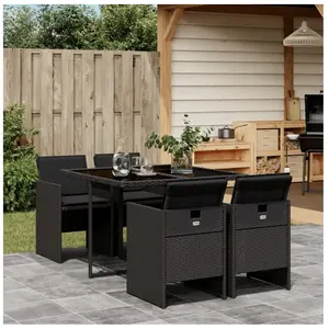 vidaXL Ensemble à manger de jardin coussins 5pcs Noir Résine tressée pas cher