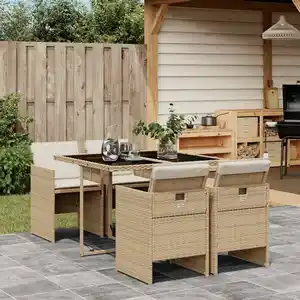 vidaXL Ensemble à manger de jardin avec coussins 5pcs Beige poly rotin pas cher