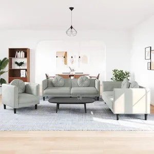 vidaXL Ensemble de canapés 3 pcs avec coussins gris clair velours pas cher