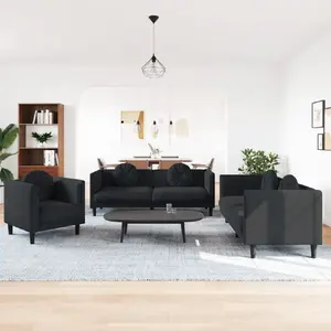 vidaXL Ensemble de canapés 3 pcs avec coussins noir velours pas cher