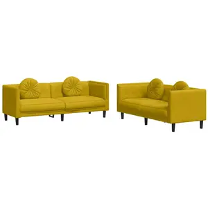 vidaXL Ensemble de canapés 2 pcs avec coussins jaune velours pas cher
