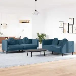 vidaXL Ensemble de canapés 2 pcs avec coussins bleu velours pas cher