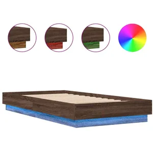 vidaXL Cadre de lit avec lumières LED chêne marron 90x190 cm pas cher