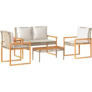 vidaXL Salon de jardin avec coussins 4pcs mélange beige résine tressée pas cher