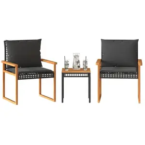 Comparateur de prix : vidaXL Ensemble de bistro 3 pcs et coussins noir résine tressée acacia