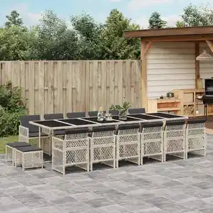 vidaXL Ensemble à manger de jardin et coussins 17 pcs gris clair rotin pas cher