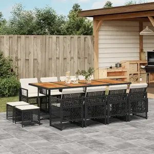 vidaXL Ensemble à manger de jardin 13 pcs coussins noir résine tressée pas cher