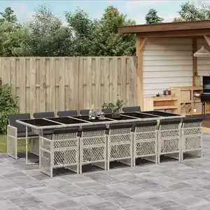 vidaXL Ensemble à manger de jardin et coussins 13 pcs gris clair rotin pas cher