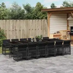vidaXL Ensemble à manger de jardin 13 pcs coussins noir résine tressée pas cher