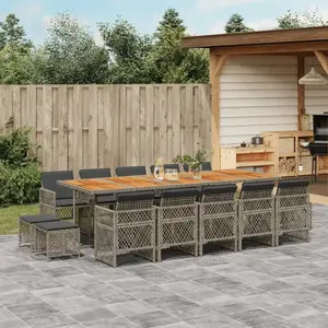 vidaXL Ensemble à manger de jardin 15 pcs coussins gris résine tressée pas cher