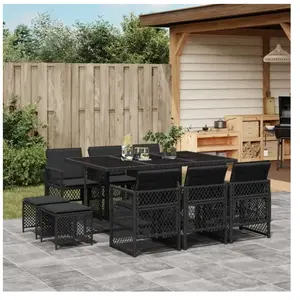 vidaXL Ensemble à manger de jardin 11 pcs coussins noir résine tressée pas cher