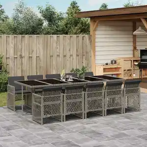 vidaXL Ensemble à manger de jardin 11pcs avec coussins gris poly rotin pas cher