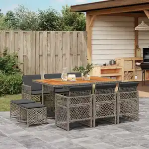 vidaXL Ensemble à manger de jardin 11pcs avec coussins gris poly rotin pas cher