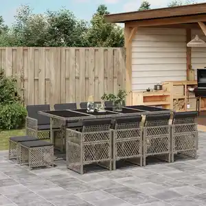vidaXL Ensemble à manger de jardin coussins 13 pcs gris résine tressée pas cher