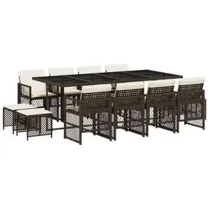 vidaXL Ensemble à manger de jardin avec coussins 13 pcs marron rotin pas cher