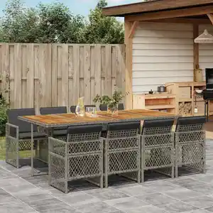 vidaXL Ensemble à manger de jardin 9 pcs coussins gris résine tressée pas cher