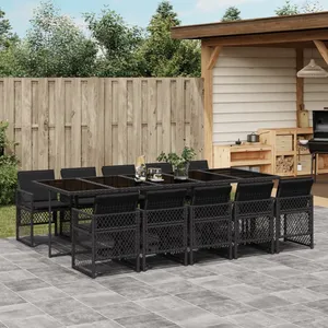 vidaXL Ensemble à manger de jardin 11 pcs coussins noir résine tressée pas cher