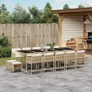 vidaXL Ensemble à manger de jardin et coussins 15 pcs beige pas cher