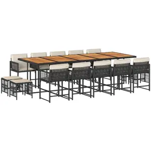 vidaXL Ensemble à manger de jardin 15 pcs coussins noir résine tressée pas cher