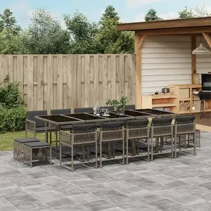 vidaXL Ensemble à manger de jardin 15 pcs coussins gris résine tressée pas cher