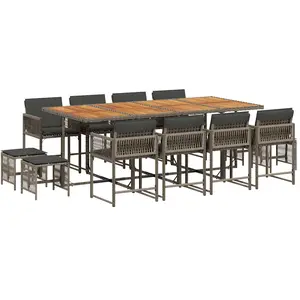 vidaXL Ensemble à manger de jardin coussins 13 pcs gris résine tressée pas cher